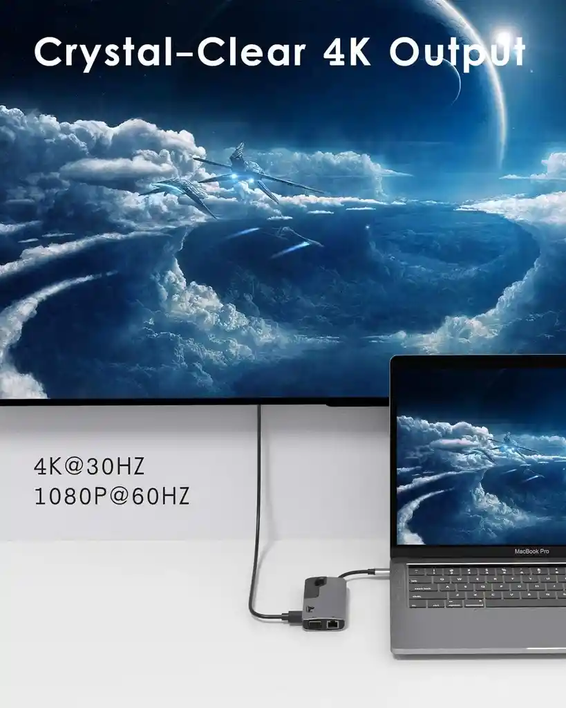 Hub Adaptador Usb-c A Vga Rj45 Hdmi Microsd Mac Ipad Windows