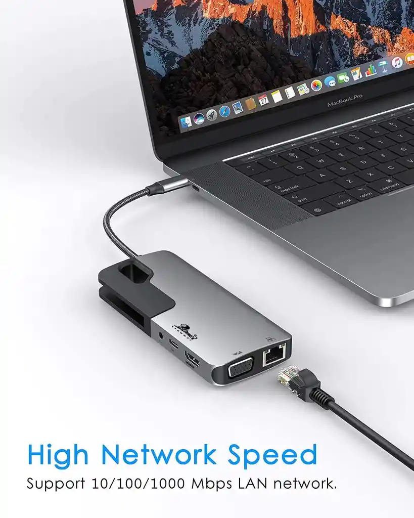 Hub Adaptador Usb-c A Vga Rj45 Hdmi Microsd Mac Ipad Windows