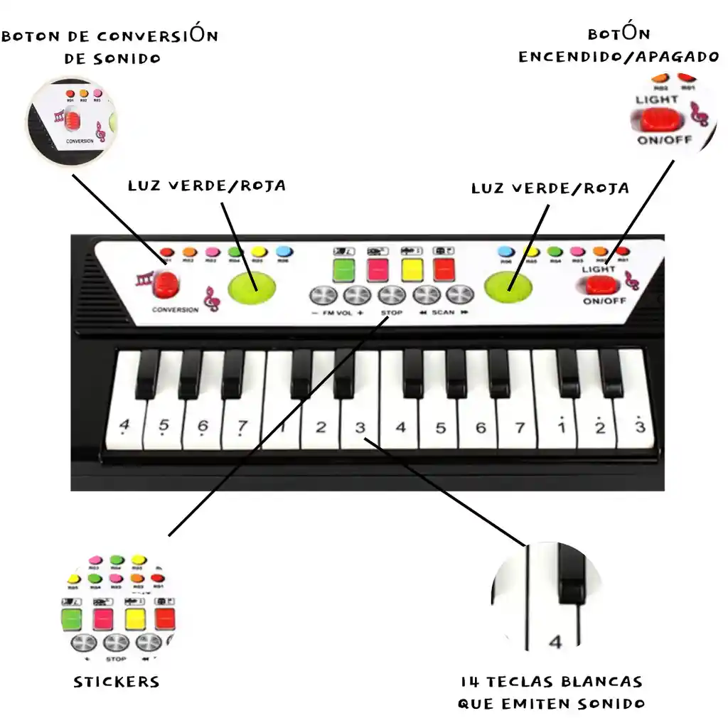 Piano Con Sonidos Y Luz Para Niños Y Niñas