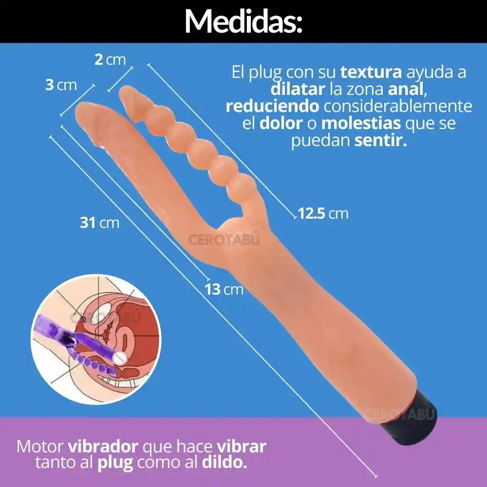 Dildo Vibrador Plug Anal Doble Estimulación Anal Y Vaginal