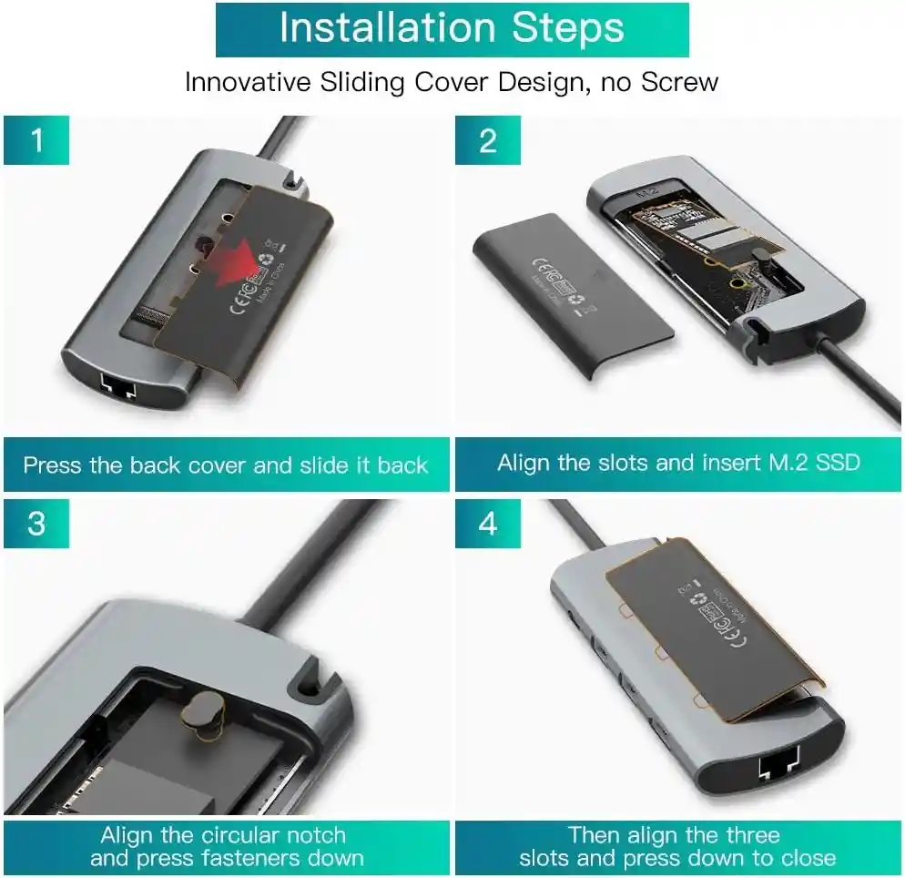 Caja Para Disco Solido M2 Tipo C Usb/hdmi/rj45 | Todo En Uno