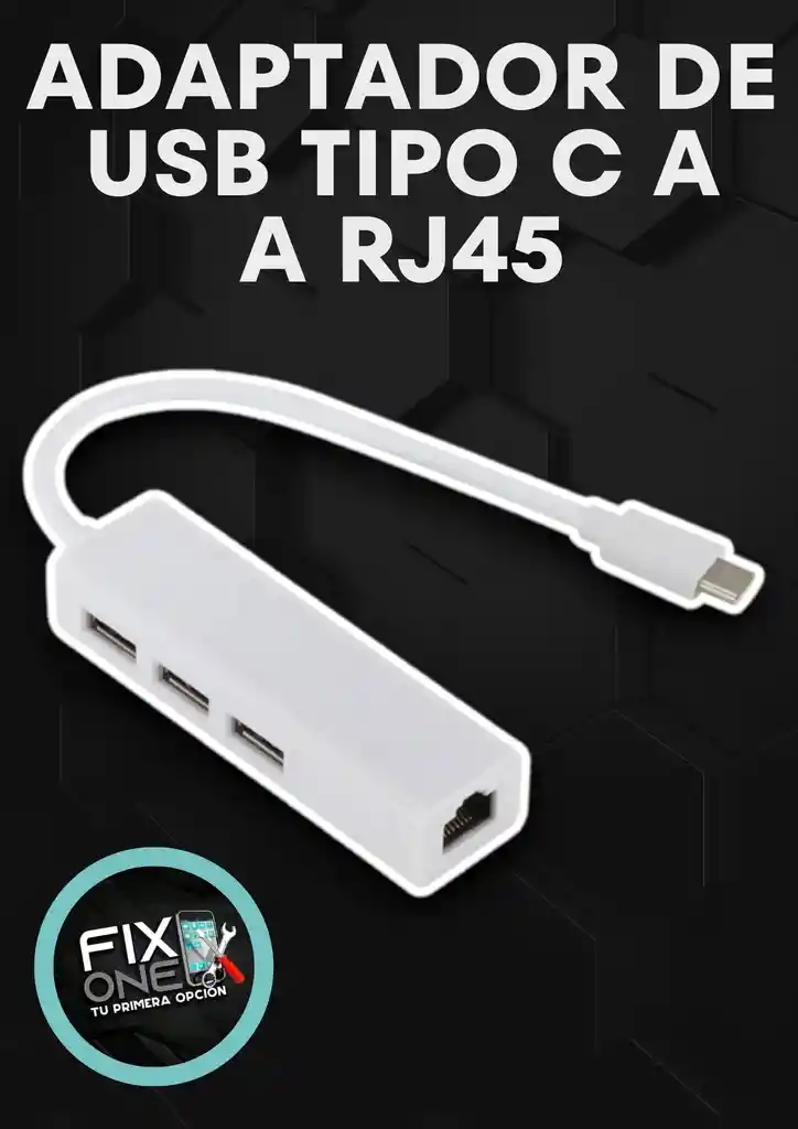 Adaptador De Usb Tipo C A A Rj45 + 3 Puertos Usb