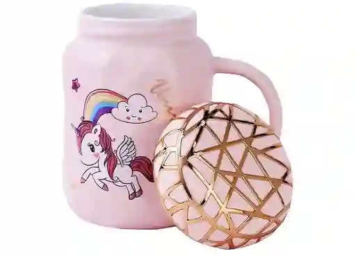 Mug Taza Pocillo Vaso Ceramica Tapa Y Cuchara Motivo Unicornio