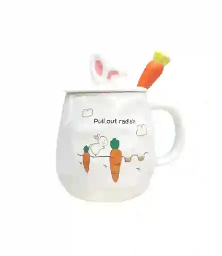 Mug Taza Pocillo Vaso Ceramica Tapa Y Cuchara Motivo Zanahorias