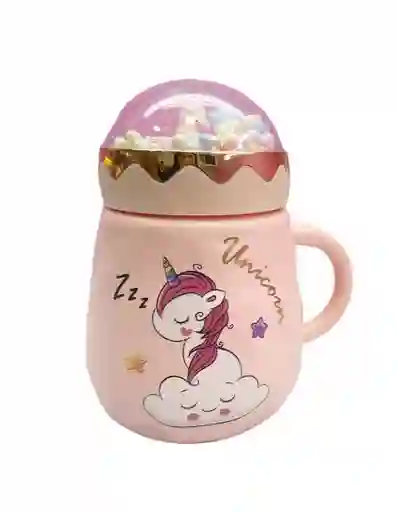 Mug Taza Pocillo Vaso Ceramica Tapa Motivo Unicornio Con Pepitas De Icopor De Colores Pastel
