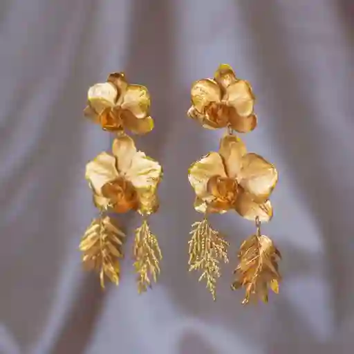 Aretes Orquidea Phalaenopsis Baby Hoja Pino Hoja Romeron