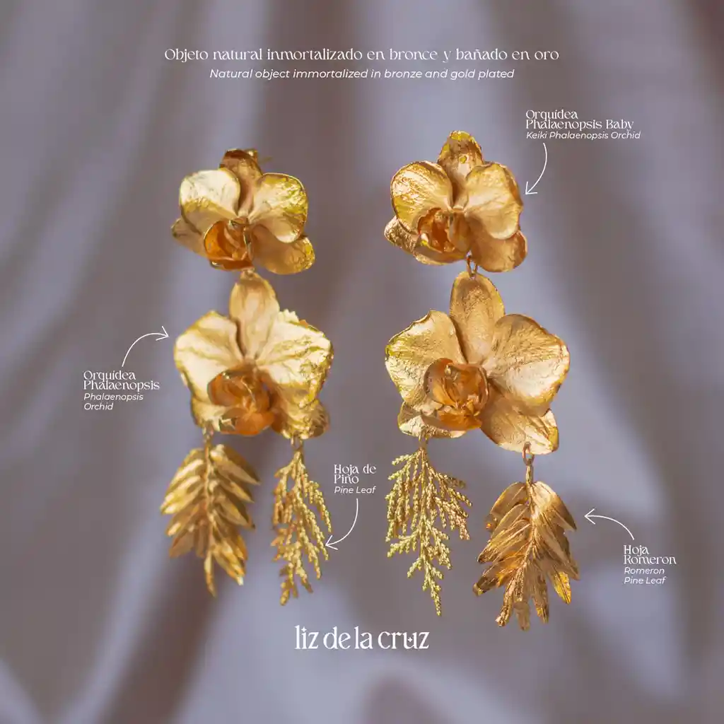 Aretes Orquidea Phalaenopsis Baby Hoja Pino Hoja Romeron