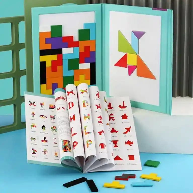 Tangram Tetris Magnético Rompecabezas Didáctico Libro Para Niños