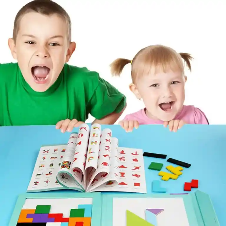 Tangram Tetris Magnético Rompecabezas Didáctico Libro Para Niños