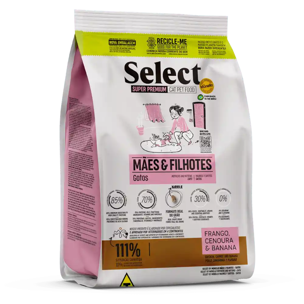 Alimento Seco Monello Select Nuevo De Pollo Zanahoria Y Platano Para Madres Y Gatitos 1.5 Kg