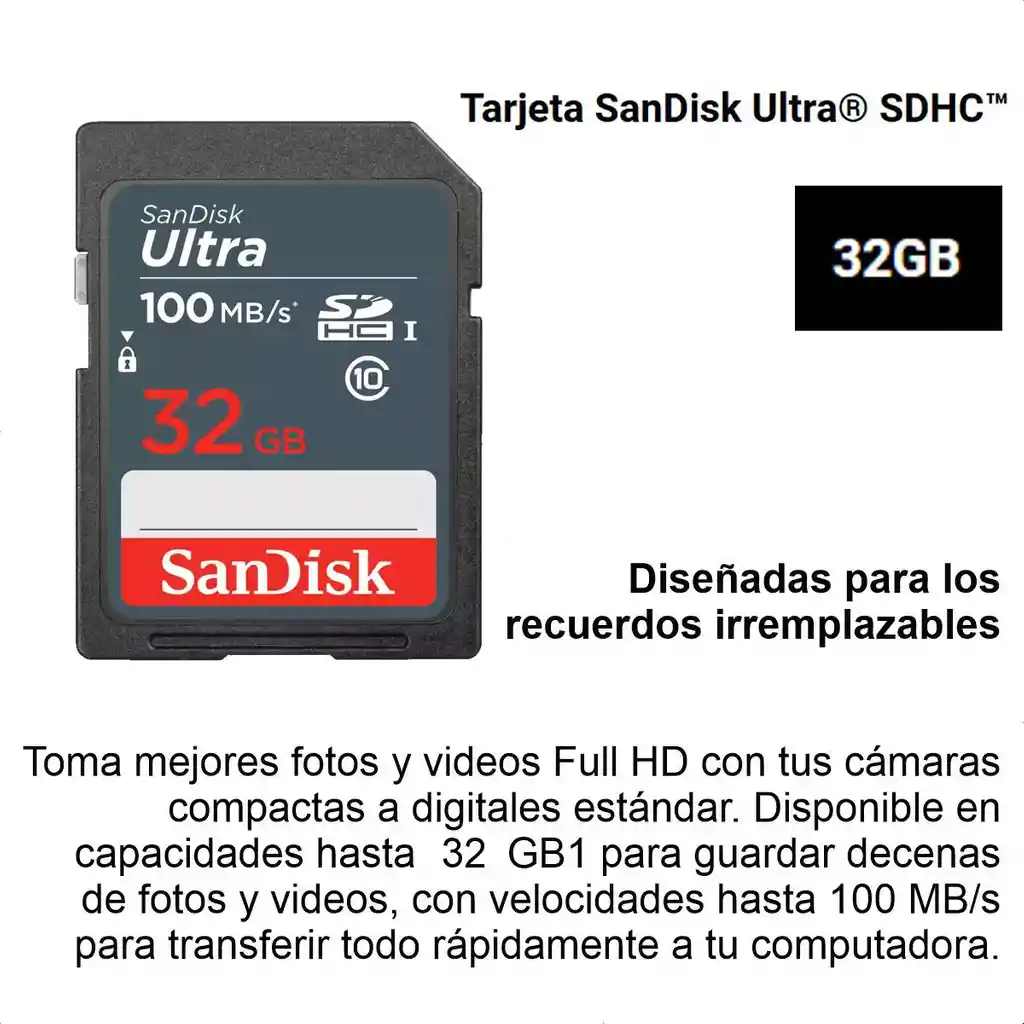Tarjeta Memoria Sandisk Ultra Sdhc/sdxc Uhs-i 32gb 100mb/s