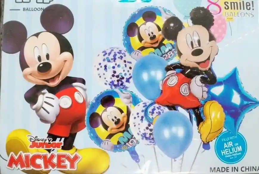 Bouquet X 8 Globos Metalizados Y Latex Mickey Mouse