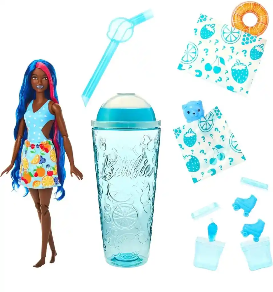 Barbie Muñeca Pop Reveal Aroma Ponche De Fruta Cabello Azul, 8 Sorpresas Incluye Cachorro Original