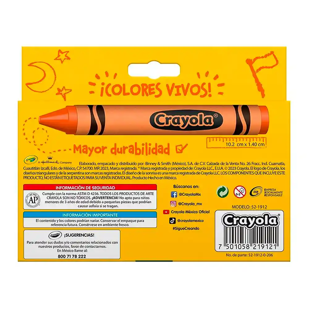 Crayones Crayola Extra Jumbo So Big, 12 Piezas.