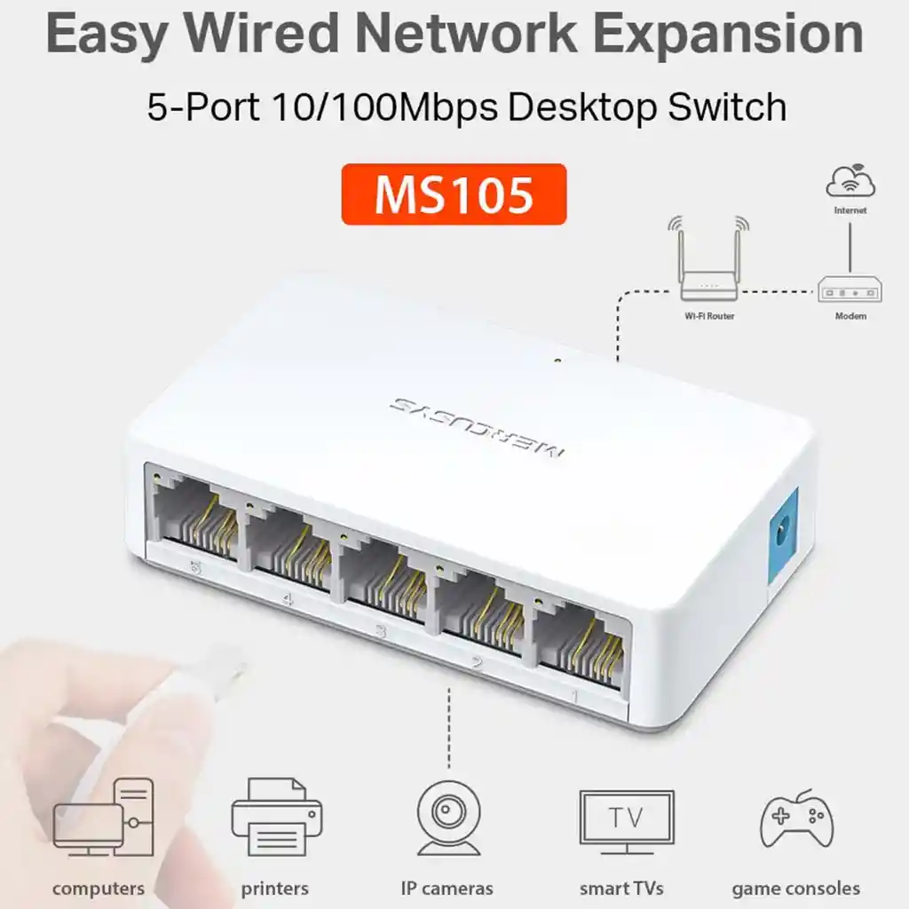 Switch De Escritorio 5 Puertos 10/100mbps Ms105 Mercusys