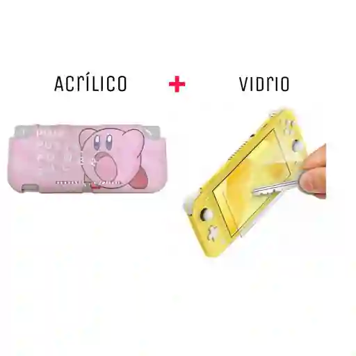 Protector Rígido De Kirby + Vidrio Templado Nintendo Switch Lite