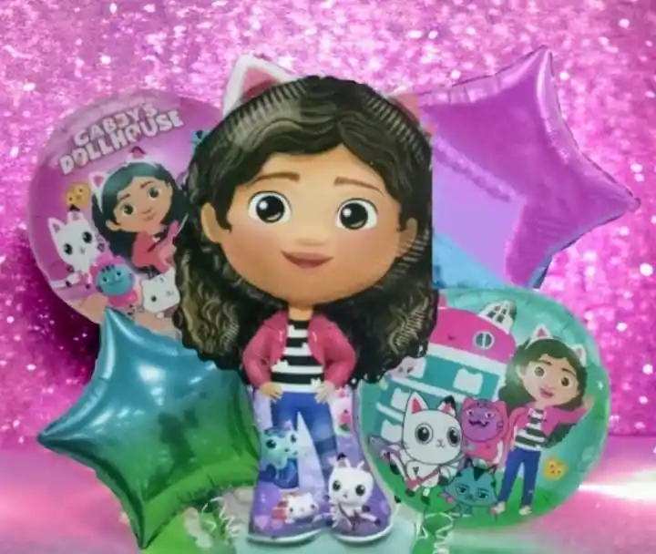 Bouquet Por 5 Globos Metalizados Gabby's Dollhouse