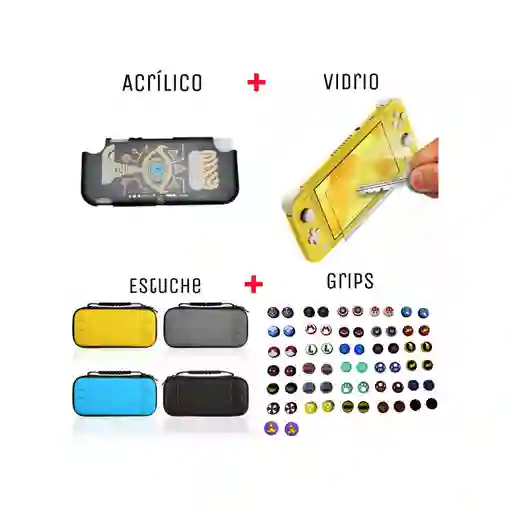 Acrilico Protector De Zelda Ojo + Estuche + Vidrio + 2 Grips Para Nintendo Switch Lite