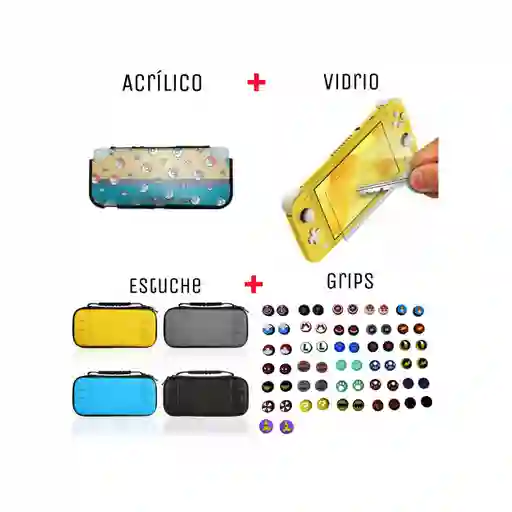Acrilico Protector De Pokebolitas + Estuche + Vidrio + 2 Grips Para Nintendo Switch Lite