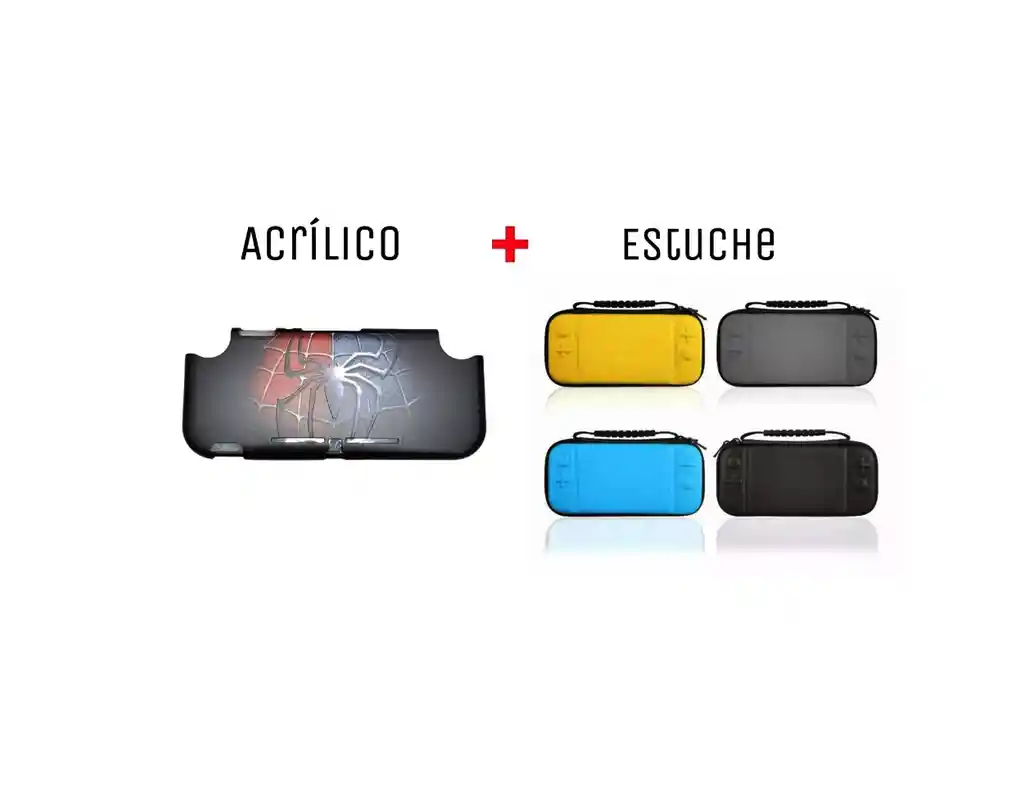 Acrilico Protector De Spiderman + Estuche Rigido Compatible Con Switch Lite