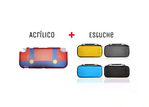 Acrilico Protector De Mario Overol + Estuche Rigido Para Nintendo Switch Lite