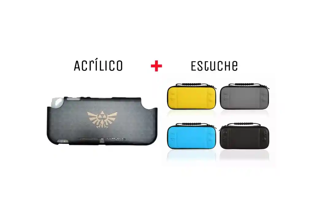 Acrilico Protector De Zelda Simbolo + Estuche Rigido Compatible Con Switch Lite