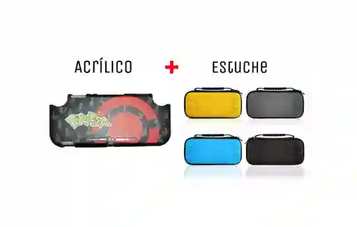 Acrilico Protector De Pikapika Negro + Estuche Rigido Para Nintendo Switch Lite