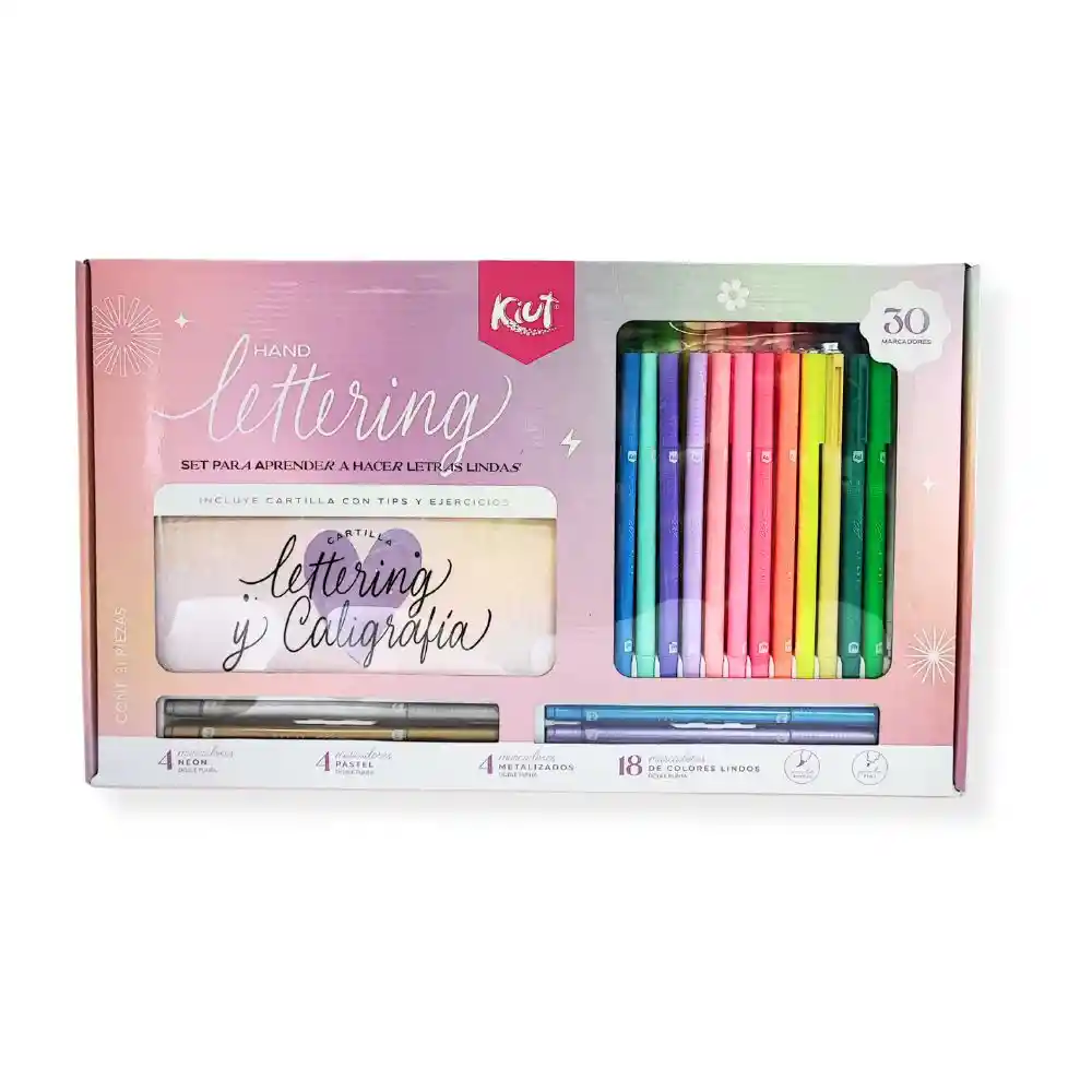 Kit De Lettering Kiut Cartilla + Marcadores Punta Pincel X 30