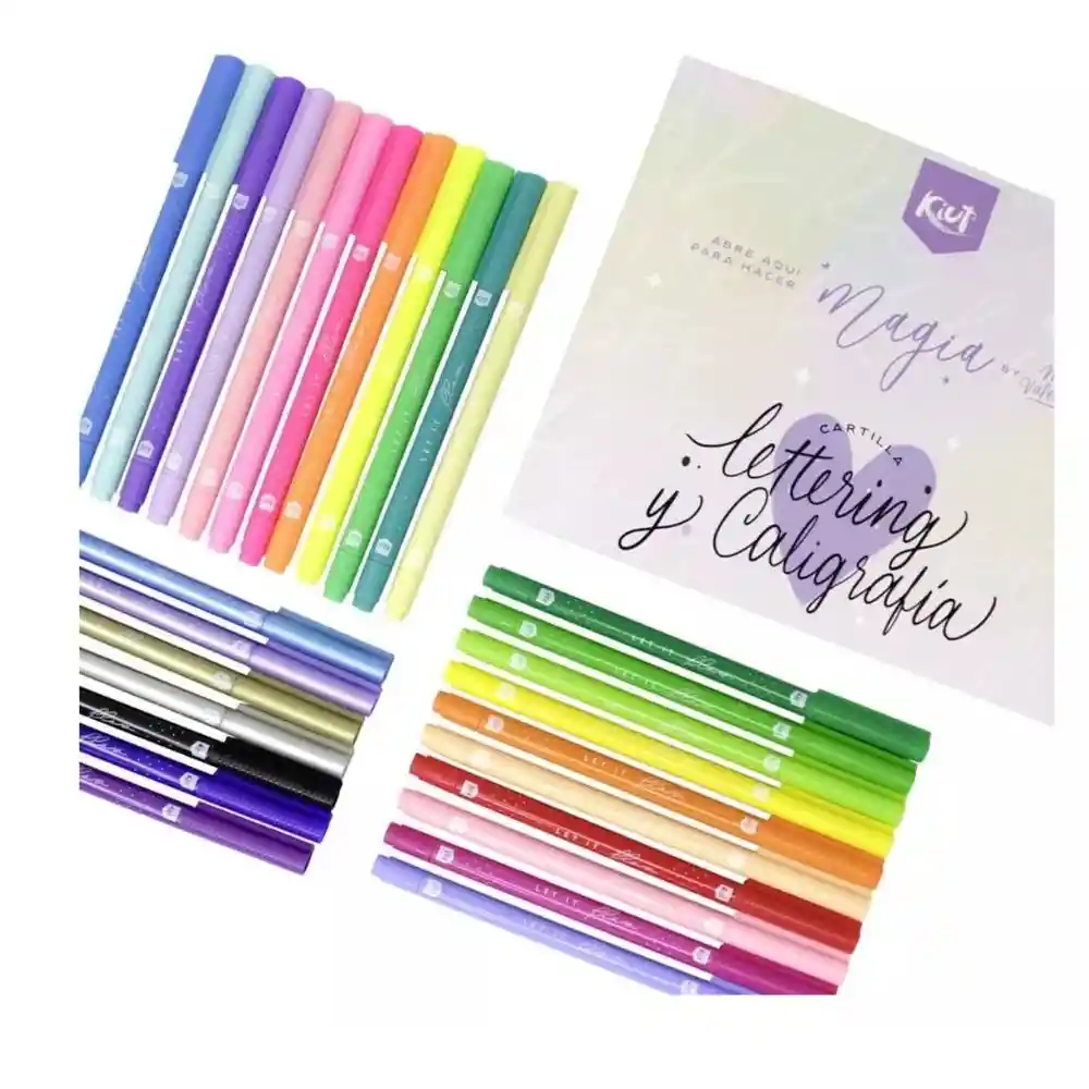 Kit De Lettering Kiut Cartilla + Marcadores Punta Pincel X 30