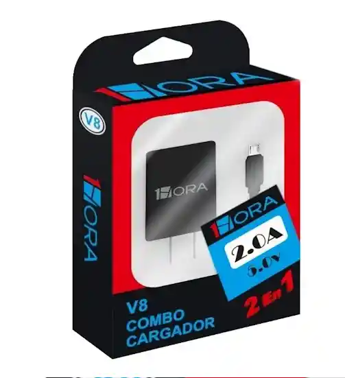 Combo Cargador Tipo Micro Usb (v8) 2.0a 10w - Gar064 Negro