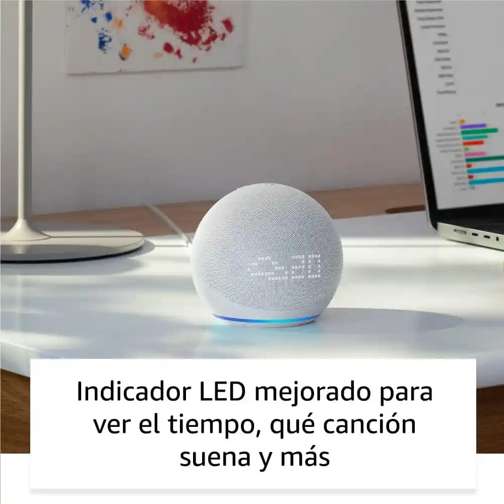 Amazon Echo Dot 5 Con Reloj Altavoz Inteligente Alexa Sonido Potente Blanco Glaciar