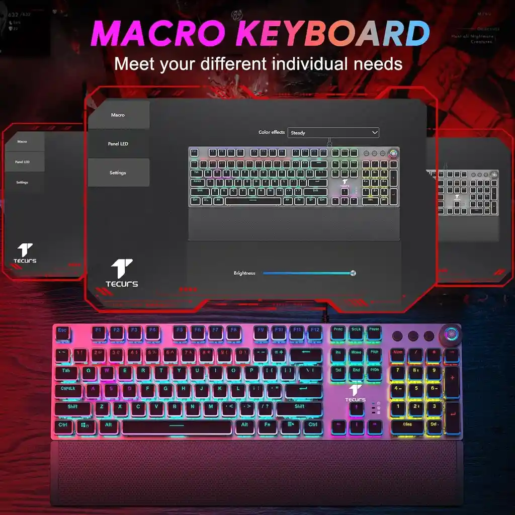 Teclado Mecanico Al 100% Rgb Tecurs | Con Roller Multimedia