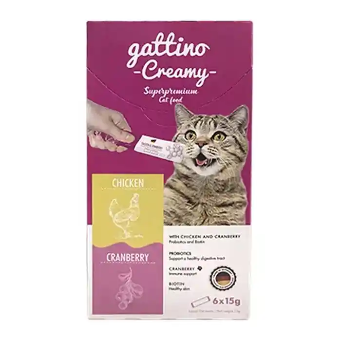 Gattino Creamy Snack Líquido Para Gatos Pollo Y Arandanos X6