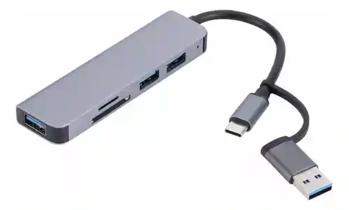 Adaptador Hub 5 En 1 Tipo C + Usb A Usb 3.0 + Usb 2.0 + Sd/tf Cqt-2302