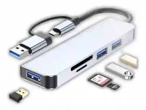 Adaptador Hub 5 En 1 Tipo C + Usb A Usb 3.0 + Usb 2.0 + Sd/tf Cqt-2302