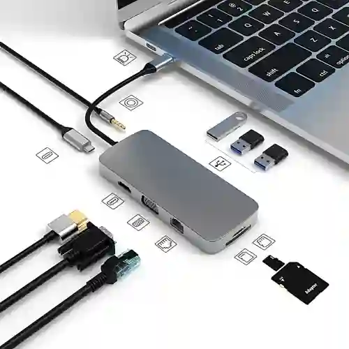 Adaptador Multi-puerto Usb Tipoc Dock Hub A Hdmi Lan 10 En 1