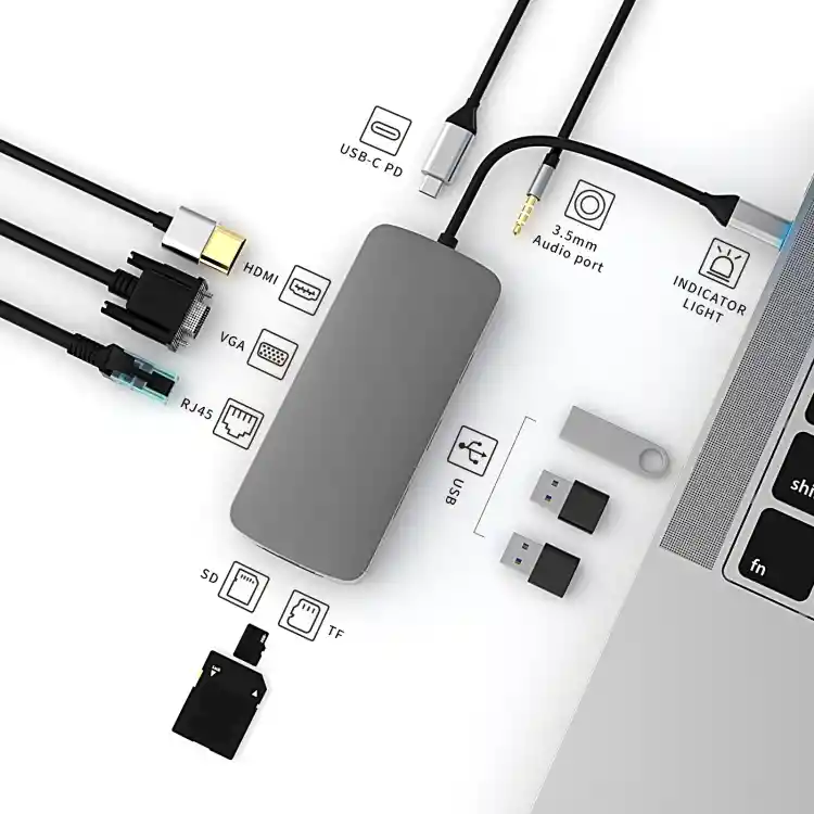 Adaptador Multi-puerto Usb Tipoc Dock Hub A Hdmi Lan 10 En 1