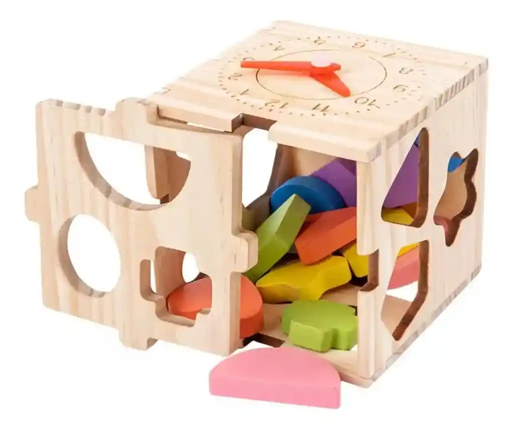 Cubo Bloques De Construcción Montessori Con Reloj Para Niños