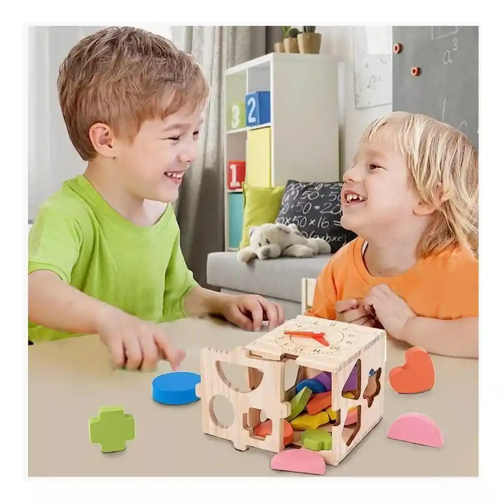 Cubo Bloques De Construcción Montessori Con Reloj Para Niños