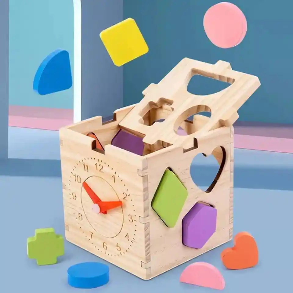 Cubo Bloques De Construcción Montessori Con Reloj Para Niños