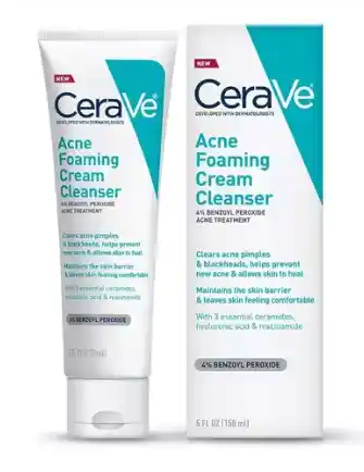 Cerave Acne Foaming Cream Cleanser Con Peróxido De Benzoilo 150ml - Tratamiento Limpiador Facial