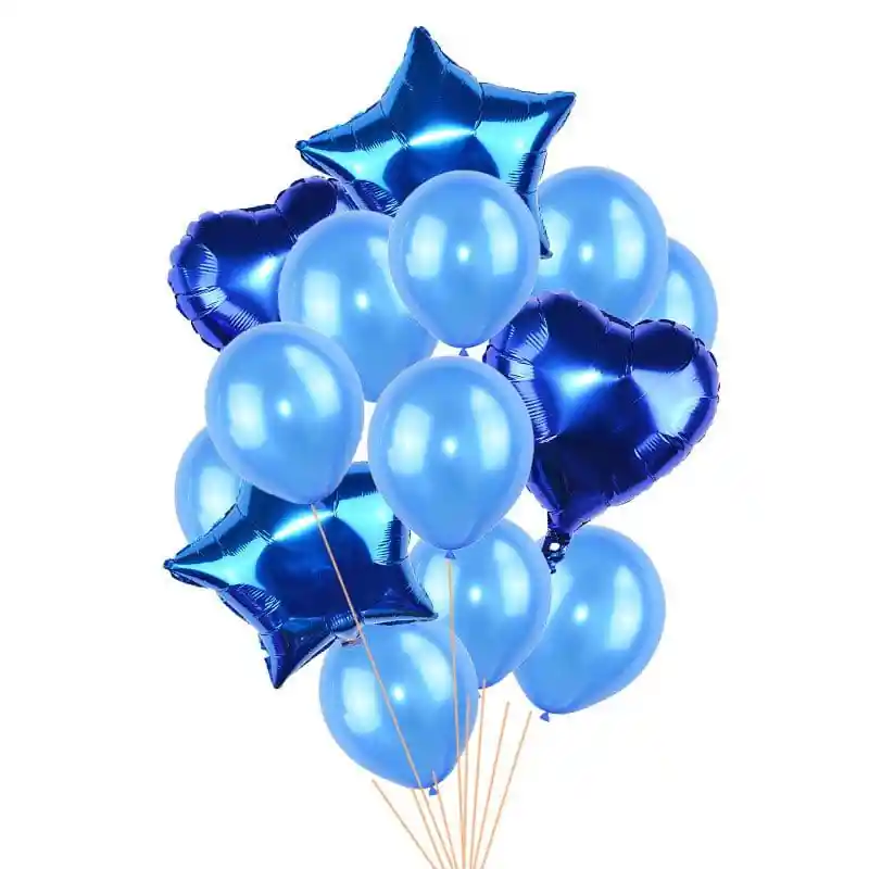 Globos Corazón Estrellas Ramo Globos -azul Claro 14 Pieza