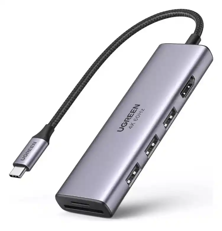 Adaptador Usb-c Ugreen 6 En 1 Puerto Hdmi 4k A 60hz Multipuertos Hub Usb 3.0 Lector Tarjeta Sd/tf