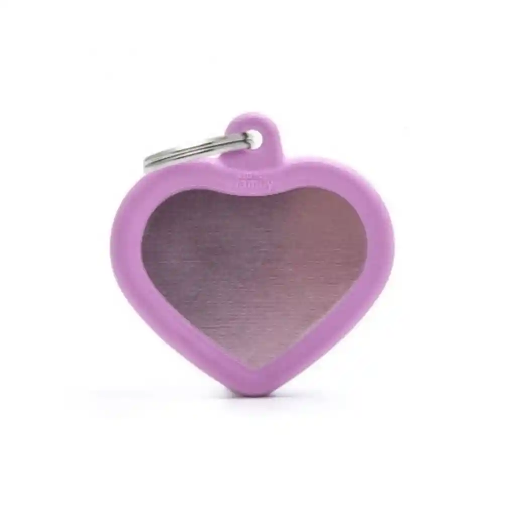 Placa Id My Family Corazón Goma Rosa En Aluminio