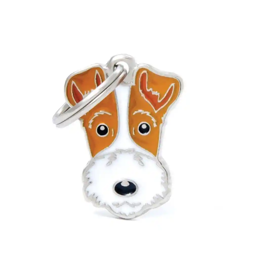 Placa Id My Family Fox Terrier Blanco Y Marron