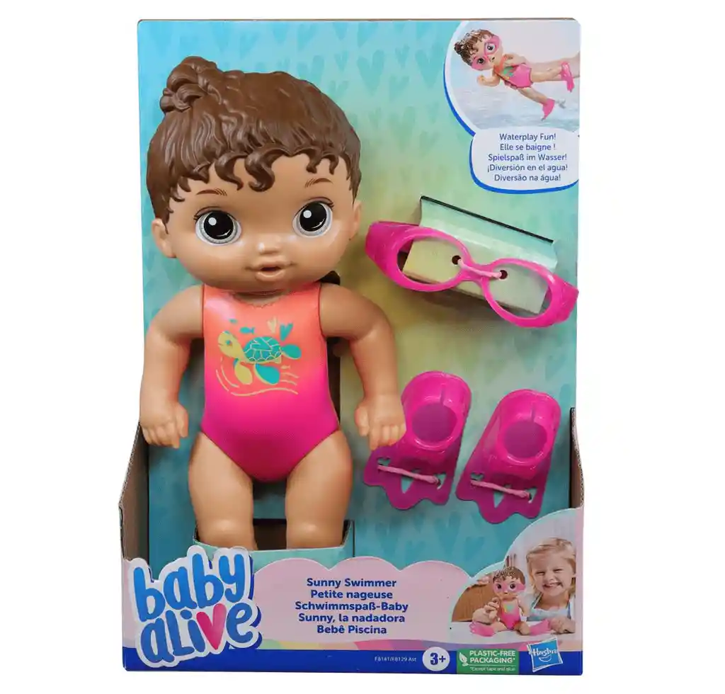 Muñeca Baby Alive Sunny La Nadadora Pelo Castaño Hasbro F8141