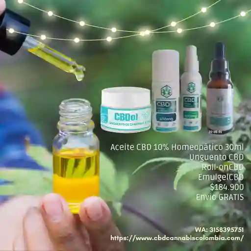 Aceite Cbd 10% Homeopático 30ml +ungüento Cbd Roll-on Cbd500mg + Emulgel Cbd500mg