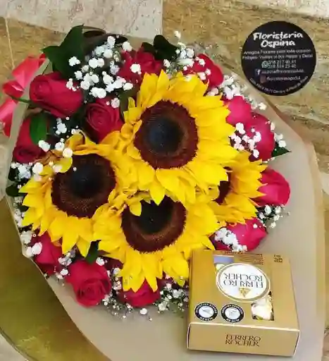 Bouquet Rosas, Girasoles Y Chocolates