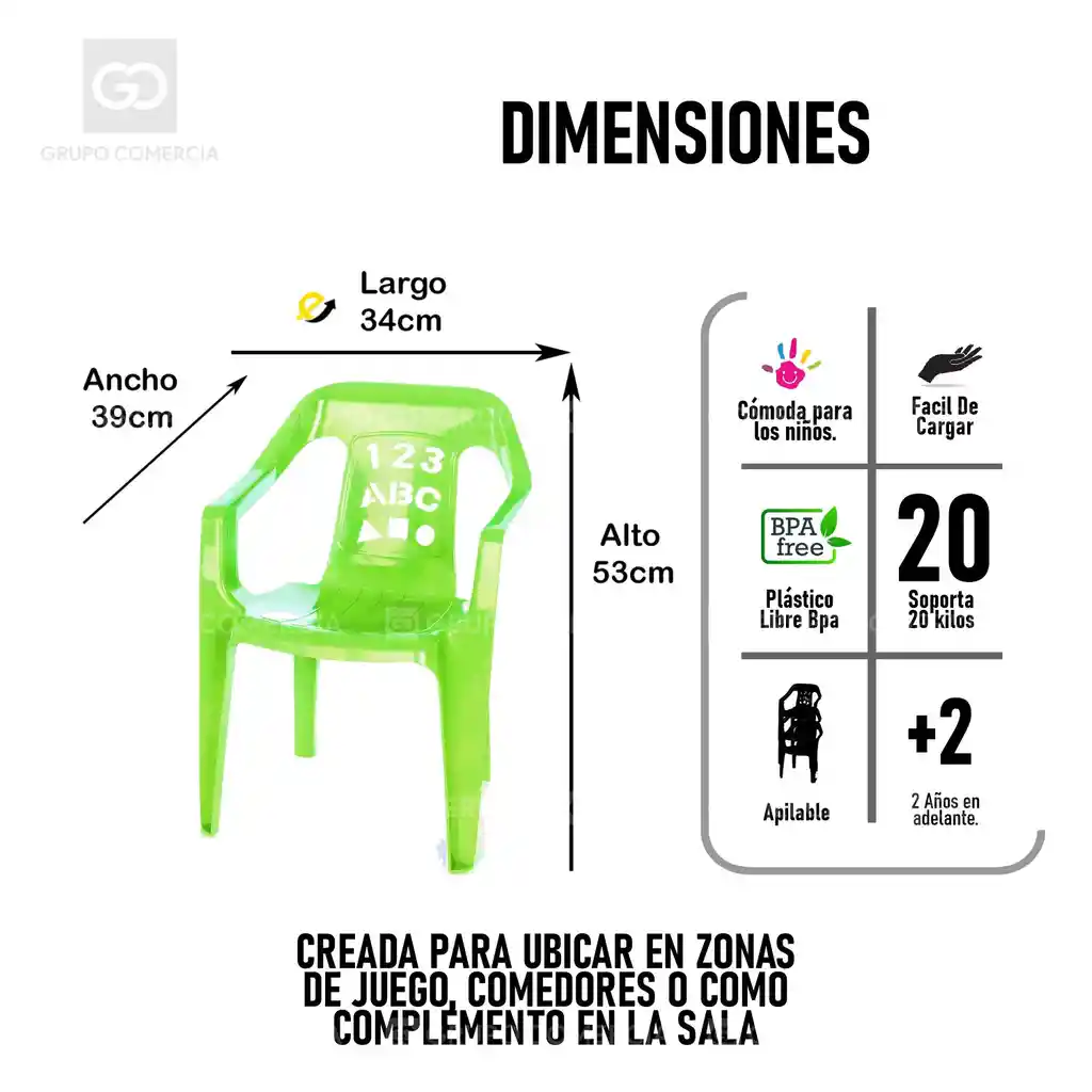 Silla Plástica Para Niños Resiste Hasta 20 Kilos Comodas