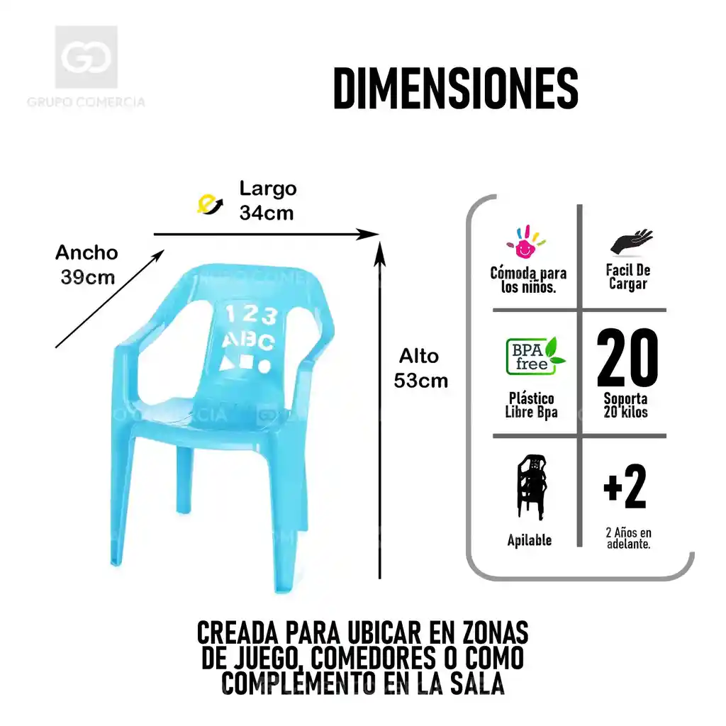 Silla Plástica Para Niños Resiste Hasta 20 Kilos Comodas